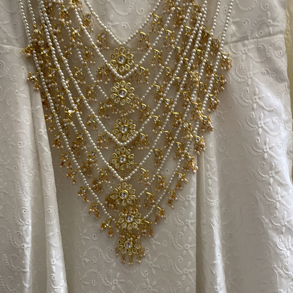 Sathlada Kundan 7 layer set necklace earrings Indian Eid wedding Diwali Garba